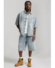 Ed Hardy - Distressed Cross Relaxed Denim Shirt - Blue