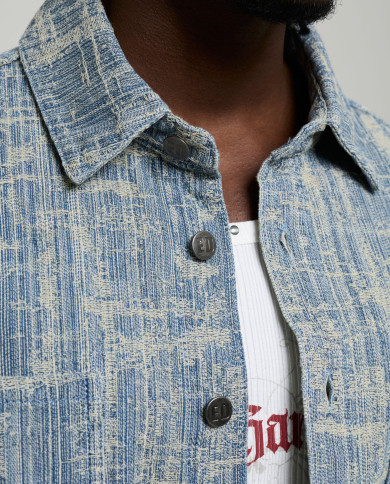 Ed Hardy - Distressed Cross Relaxed Denim Shirt - Blue