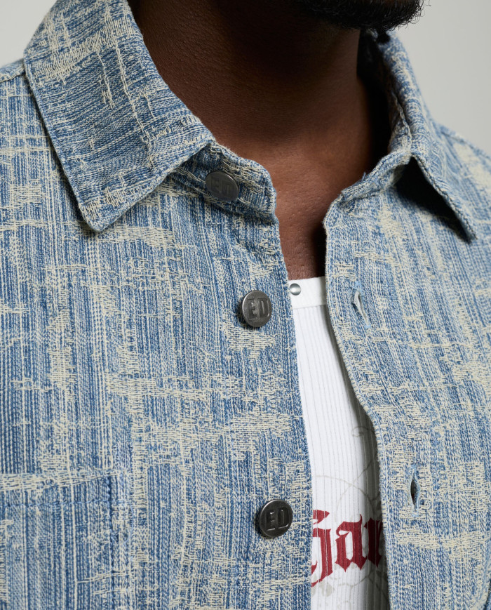 Ed Hardy - Distressed Cross Relaxed Denim Shirt - Blue