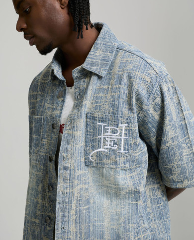 Ed Hardy - Distressed Cross Relaxed Denim Shirt - Blue