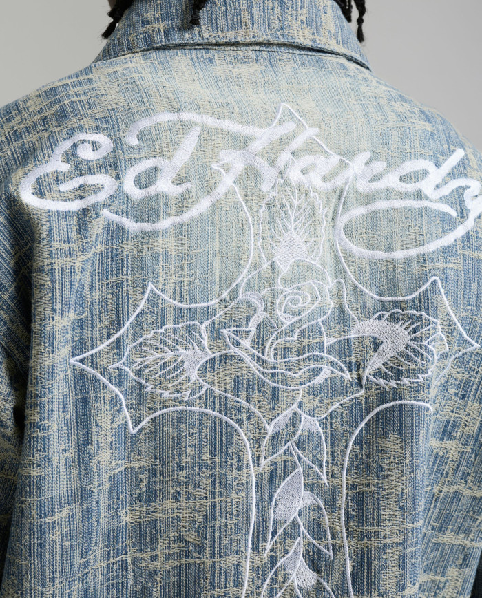 Ed Hardy - Distressed Cross Relaxed Denim Shirt - Blue