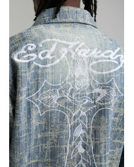 Ed Hardy - Distressed Cross Relaxed Denim Shirt - Blue