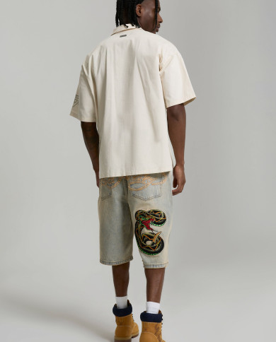 Ed Hardy - Desert Snake Relaxed Denim Jort - Blue Sand Wash