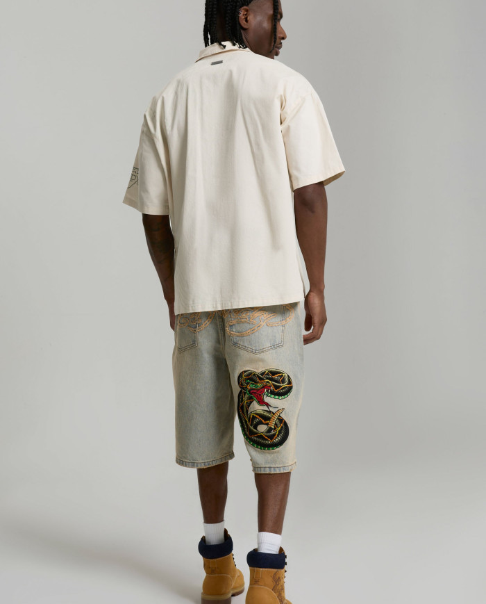 Ed Hardy - Nyc Skull Denim Jorts Shorts - Bleach