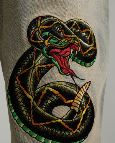 Ed Hardy - Desert Snake Relaxed Denim Jort - Blue Sand Wash