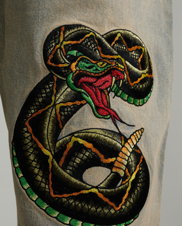 Ed Hardy - Desert Snake Relaxed Denim Jort - Blue Sand Wash