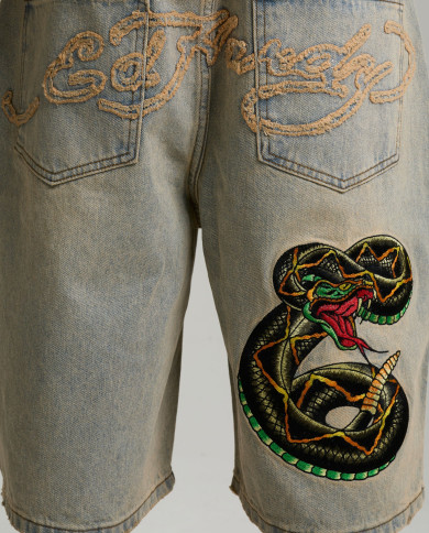 Ed Hardy - Desert Snake Relaxed Denim Jort - Blue Sand Wash