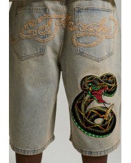Ed Hardy - Desert Snake Relaxed Denim Jort - Blue Sand Wash