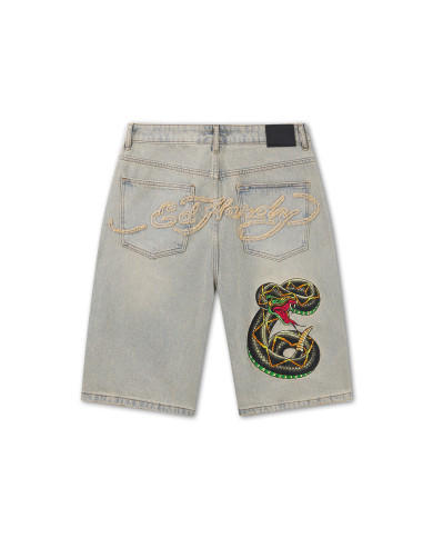 Ed Hardy - Desert Snake Relaxed Denim Jort - Blue Sand Wash