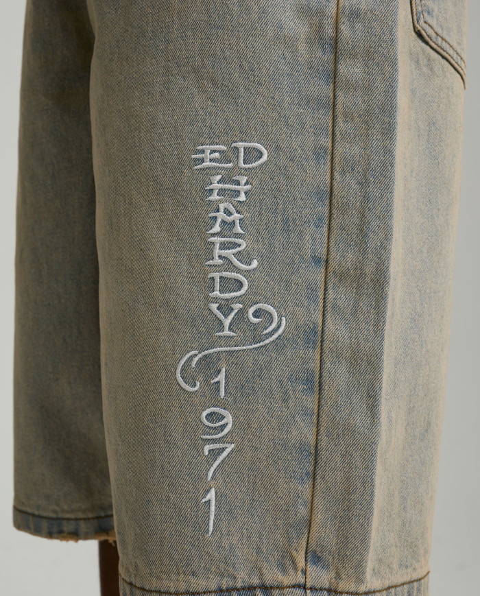 Ed Hardy - Desert Snake Relaxed Denim Jort - Blue Sand Wash