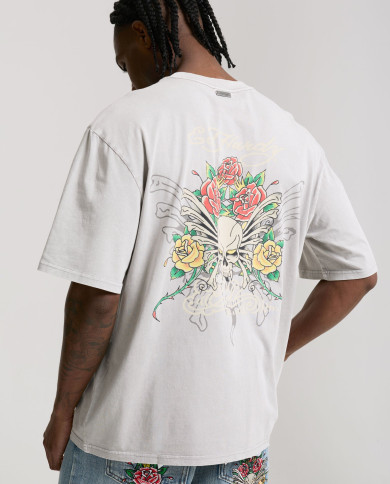 Ed Hardy - Skull Rose Graphic Relaxed T-Shirt - Grey
