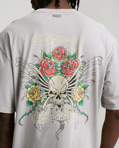 Ed Hardy - Skull Rose Graphic Relaxed T-Shirt - Grey