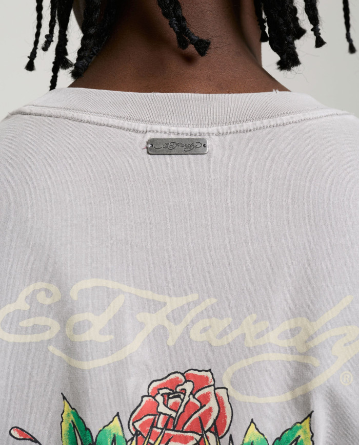 Ed Hardy - Skull Rose Graphic Relaxed T-Shirt - Grey