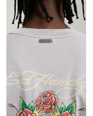 Ed Hardy - Skull Rose Graphic Relaxed T-Shirt - Grey
