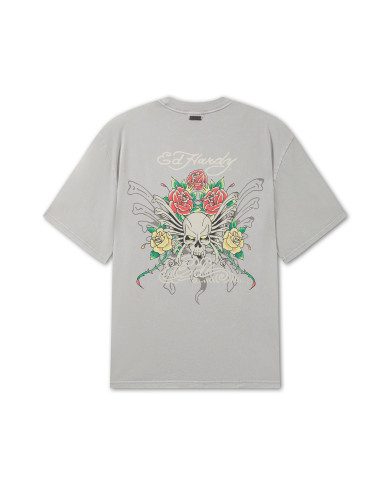 Ed Hardy - Skull Rose Graphic Relaxed T-Shirt - Grey