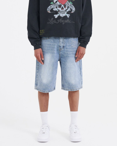 Ed Hardy - Nyc Skull Denim Jorts Shorts - Bleach