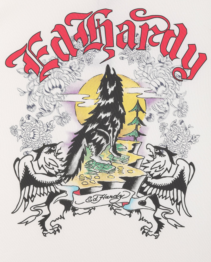 Ed Hardy - Don Wolf Eagle Panther Relaxed T-Shirt - White