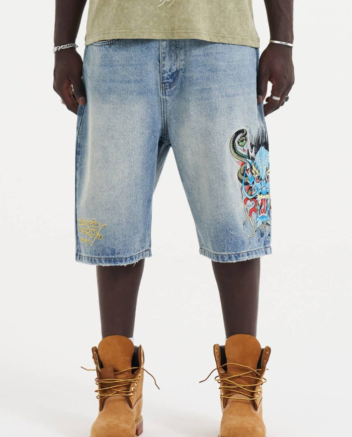 Ed Hardy - Moto Panelled Relaxed Denim Jort - Black