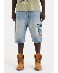 Ed Hardy - Medusa Drag Denim Skater Jorts Shorts - Bleach