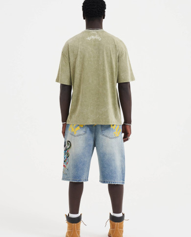 Ed Hardy - Medusa Drag Denim Skater Jorts Shorts - Bleach