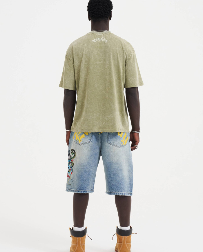 Ed Hardy - Medusa Drag Denim Skater Jorts Shorts - Bleach