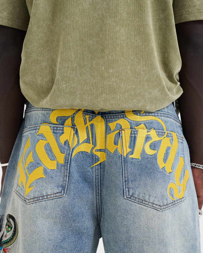 Ed Hardy - Medusa Drag Denim Skater Jorts Shorts - Bleach