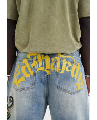 Ed Hardy - Medusa Drag Denim Skater Jorts Shorts - Bleach