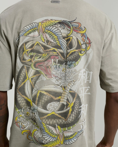 Ed Hardy - Washed Snake Charmer Relaxed T-Shirt - Washed Green