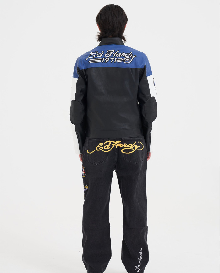 Ed Hardy - Battle Dragon Tattoo Denim Trousers Baggy Jeans - Black