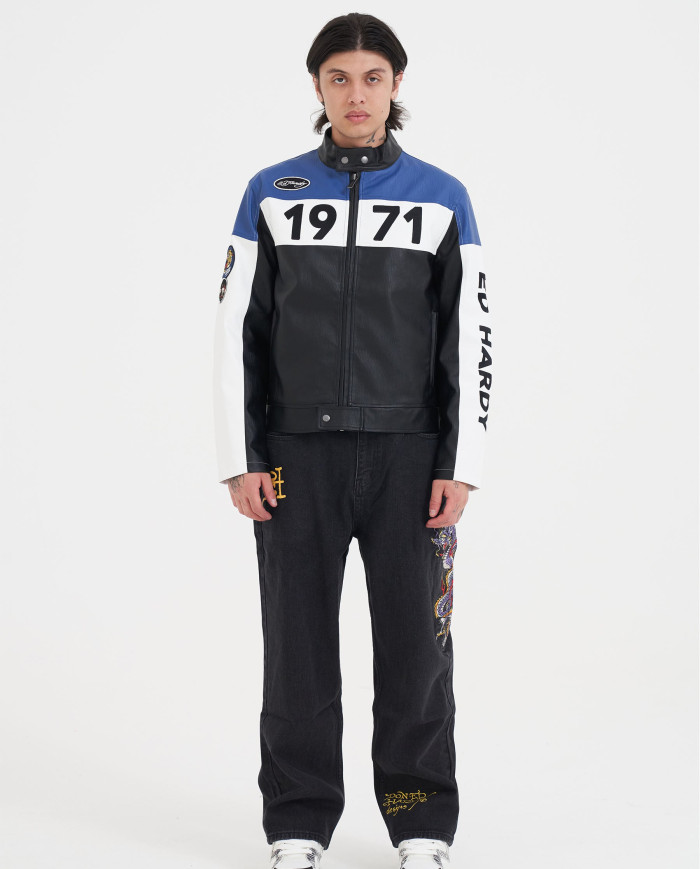 Ed Hardy - Battle Dragon Tattoo Denim Trousers Baggy Jeans - Black