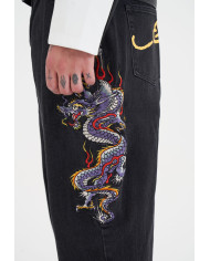 Ed Hardy - Battle Dragon Tattoo Denim Trousers Baggy Jeans - Black