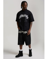 Ed Hardy - Moto Panelled Relaxed Denim Jort - Black