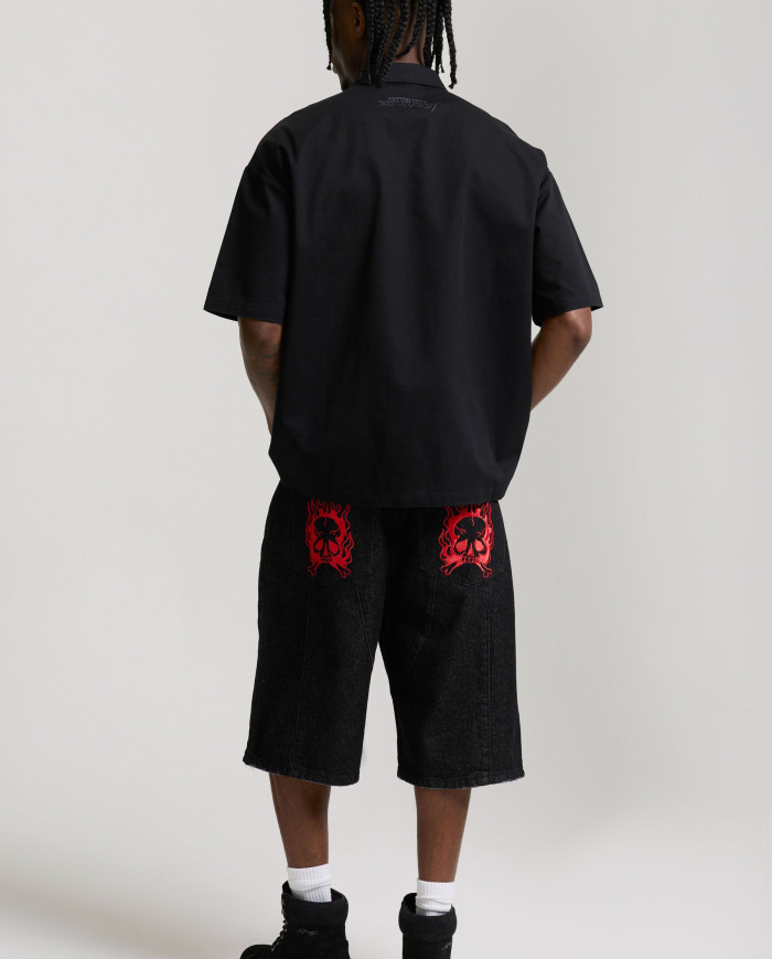 Ed Hardy - Moto Panelled Relaxed Denim Jort - Black