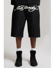 Ed Hardy - Moto Panelled Relaxed Denim Jort - Black