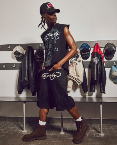 Ed Hardy - Moto Panelled Relaxed Denim Jort - Black