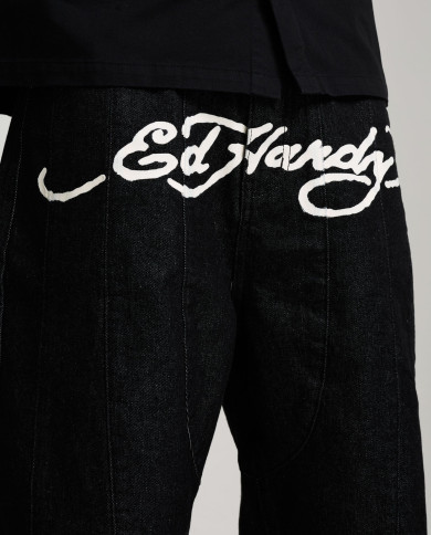 Ed Hardy - Moto Panelled Relaxed Denim Jort - Black