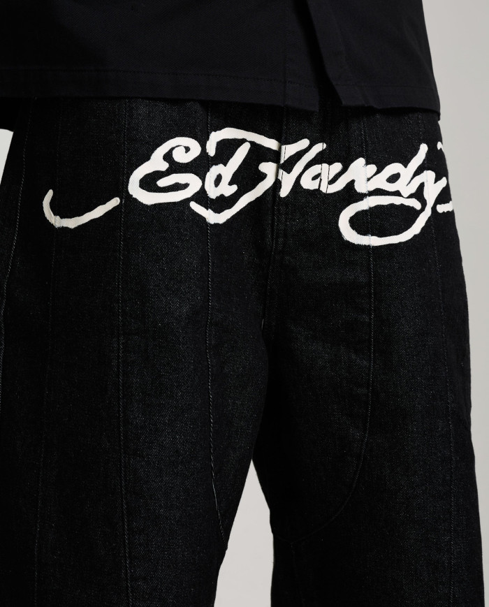 Ed Hardy - Moto Panelled Relaxed Denim Jort - Black