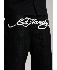 Ed Hardy - Moto Panelled Relaxed Denim Jort - Black