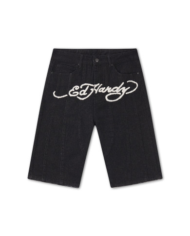 Ed Hardy - Moto Panelled Relaxed Denim Jort - Black