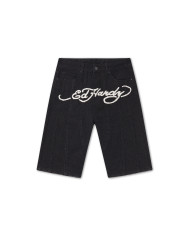 Ed Hardy - Moto Panelled Relaxed Denim Jort - Black