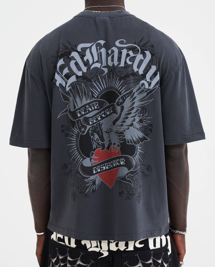 Ed Hardy - Death Before Dishonor Eagle Relaxed T-Shirt - Charcoal