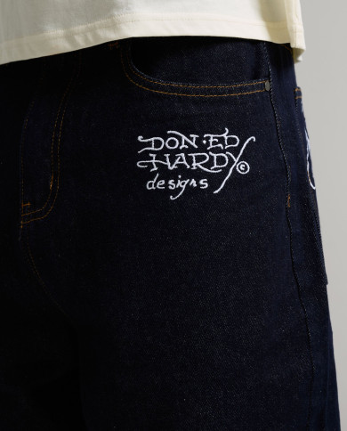 Ed Hardy - Embroidered Panther Relaxed Jeans - Indigo