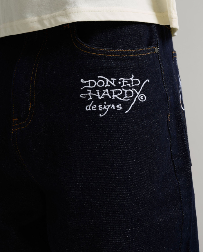 Ed Hardy - Embroidered Panther Relaxed Jeans - Indigo