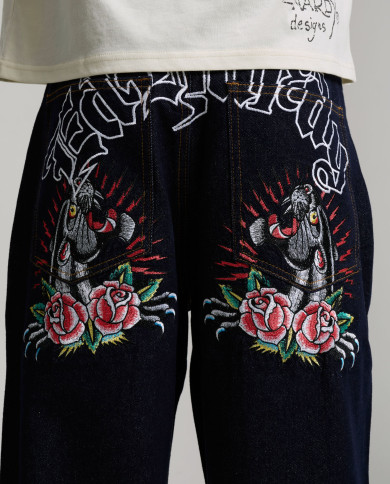 Ed Hardy - Embroidered Panther Relaxed Jeans - Indigo