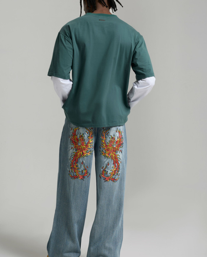 Ed Hardy - Embroidered Angel Xxtra Fit Jeans - Distressed Blue Wash