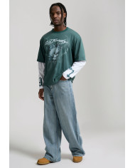 Ed Hardy - Embroidered Angel Xxtra Fit Jeans - Distressed Blue Wash