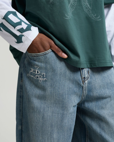 Ed Hardy - Embroidered Angel Xxtra Fit Jeans - Distressed Blue Wash