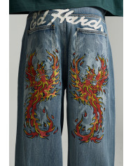 Ed Hardy - Embroidered Angel Xxtra Fit Jeans - Distressed Blue Wash