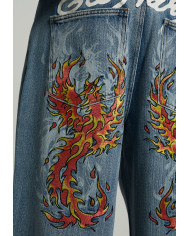 Ed Hardy - Embroidered Angel Xxtra Fit Jeans - Distressed Blue Wash