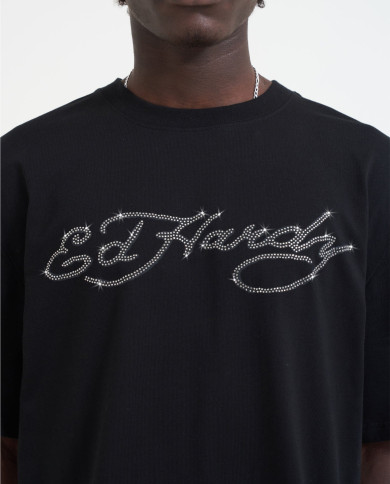 Ed Hardy - Skull Flame Diamante Tshirt - Black